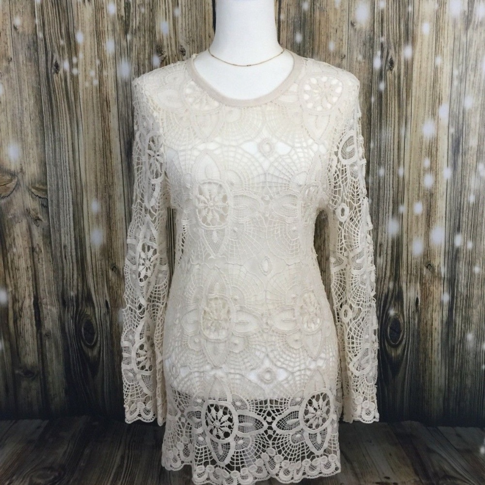 Forgotten Grace Women’s Crochet Top Flare Sleeve L